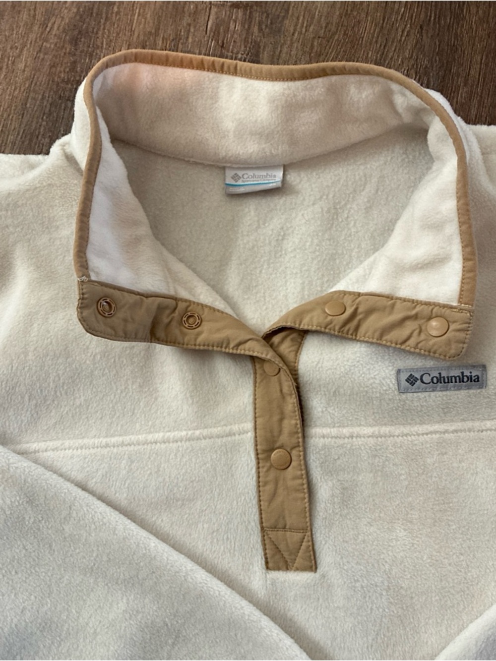 Women Columbia Cream Fleece Pullover with Tan Snap Placket 3XL - Picture 3 of 11